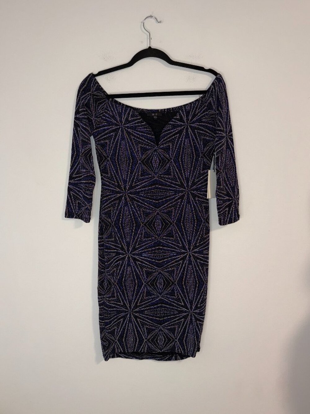 NWT Iris Geometric Rhinestone Kaleidoscope Patterned Formal Midi Dress Sz L